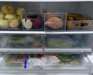 Clear storage bins for refrigerator