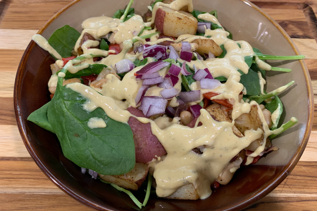 SPICY POTATO-SPINACH CANNELLINI BEAN BOWLS