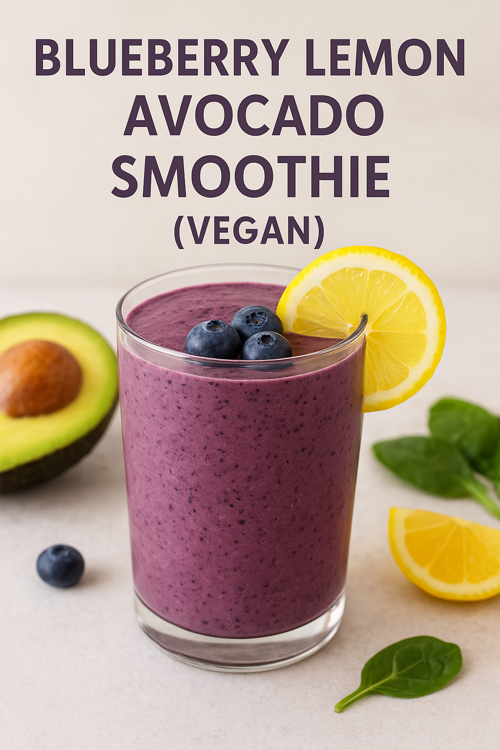 Blueberry Lemon Avocado Smoothie with Pineapple & Spinach (Vegan)