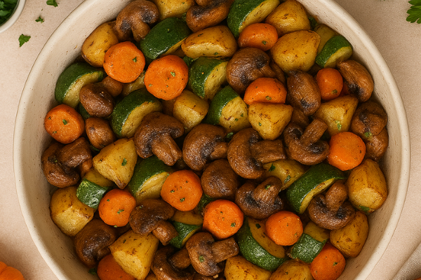 Garlic Herb Roasted Potatoes, Zucchini ,Carrot & Mushroom- Vegan Thanksgiving Vegetable Dish