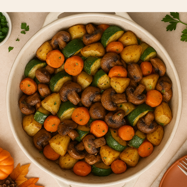 Garlic Herb Roasted Potatoes, Zucchini ,Carrot & Mushroom- Vegan Thanksgiving Vegetable Dish